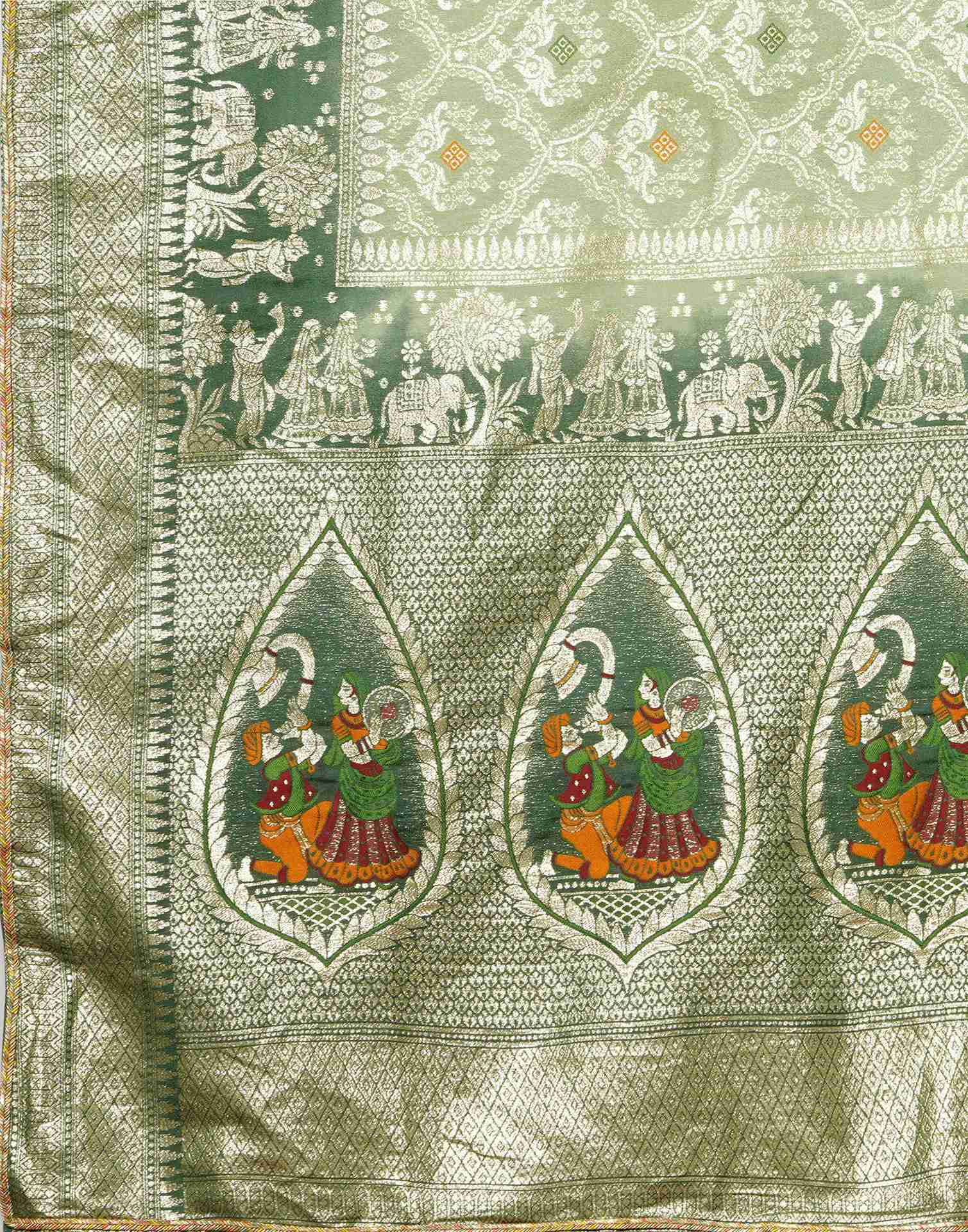 Pista Green Cotton Woven Banarasi Saree