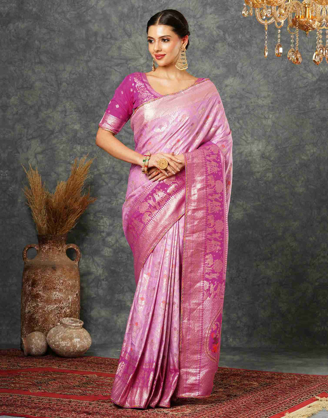 Light Pink Cotton Woven Banarasi Saree