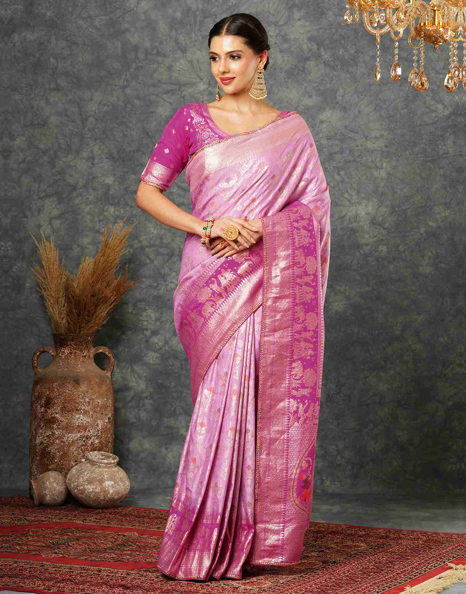 Light Pink Cotton Woven Banarasi Saree