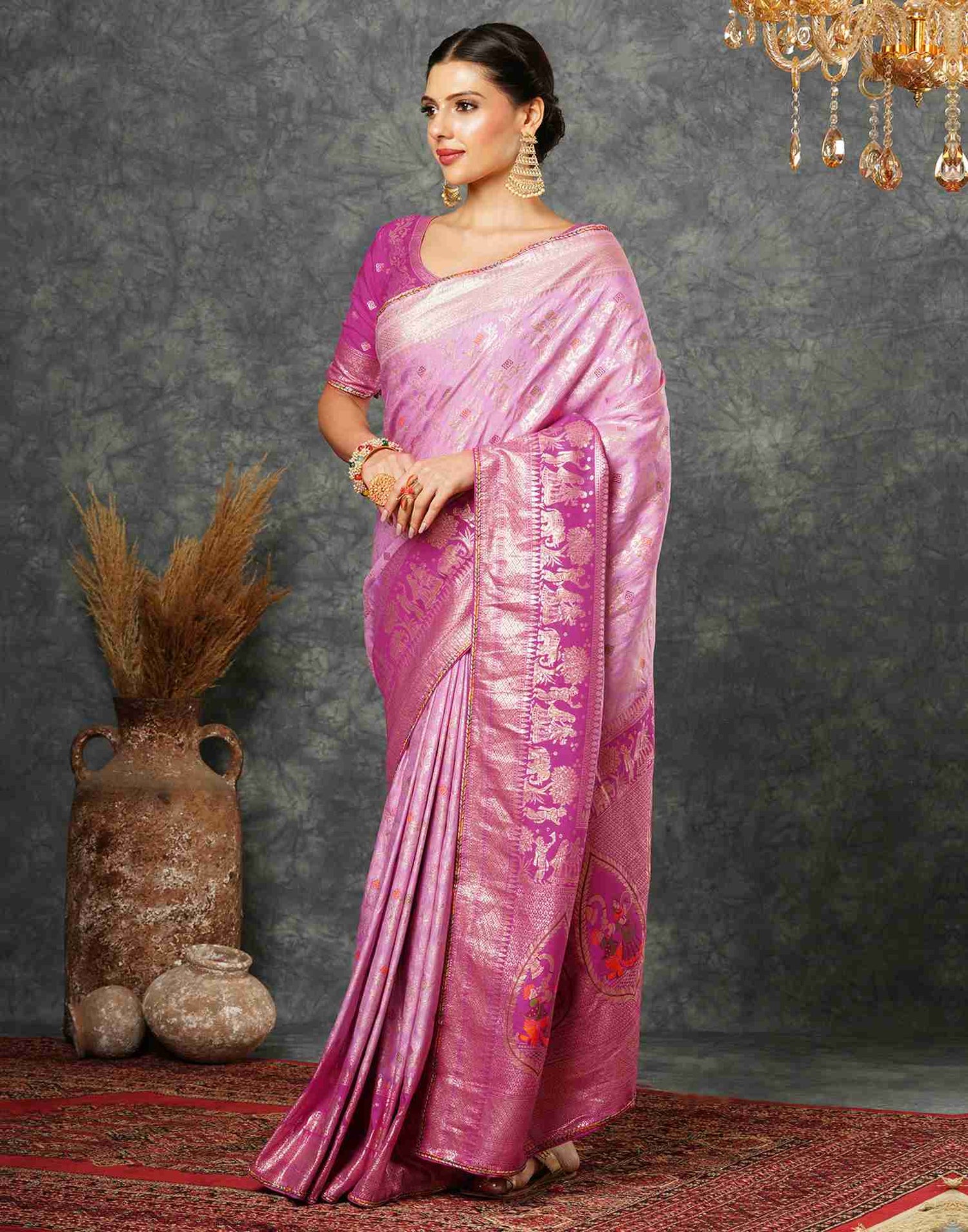 Light Pink Cotton Woven Banarasi Saree