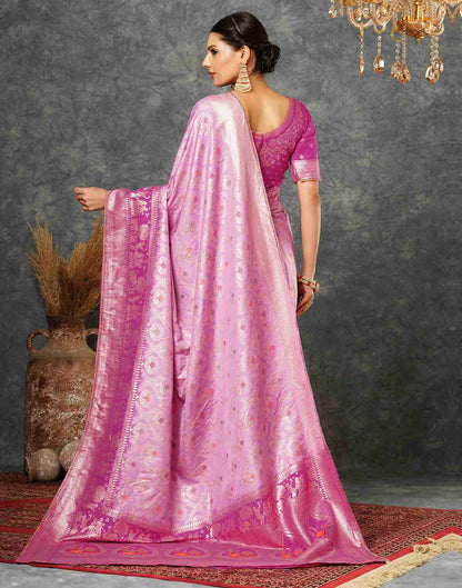 Light Pink Cotton Woven Banarasi Saree