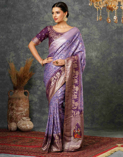 Light Purple Cotton Woven Banarasi Saree