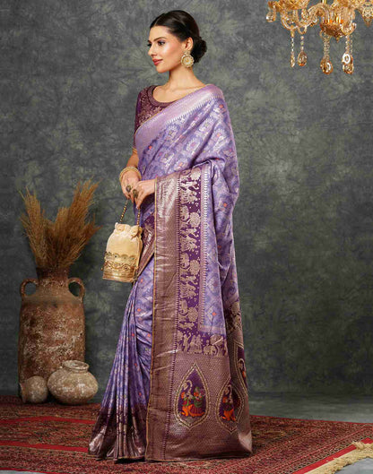 Light Purple Cotton Woven Banarasi Saree