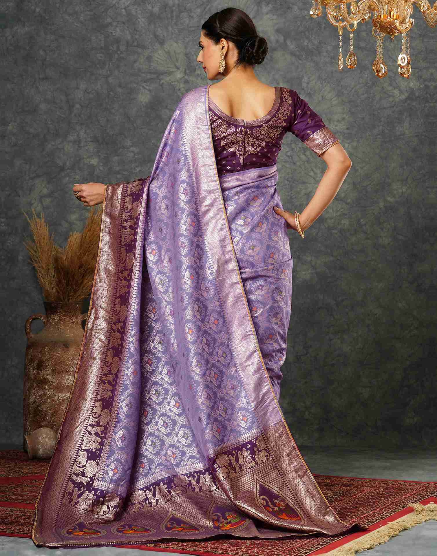 Light Purple Cotton Woven Banarasi Saree