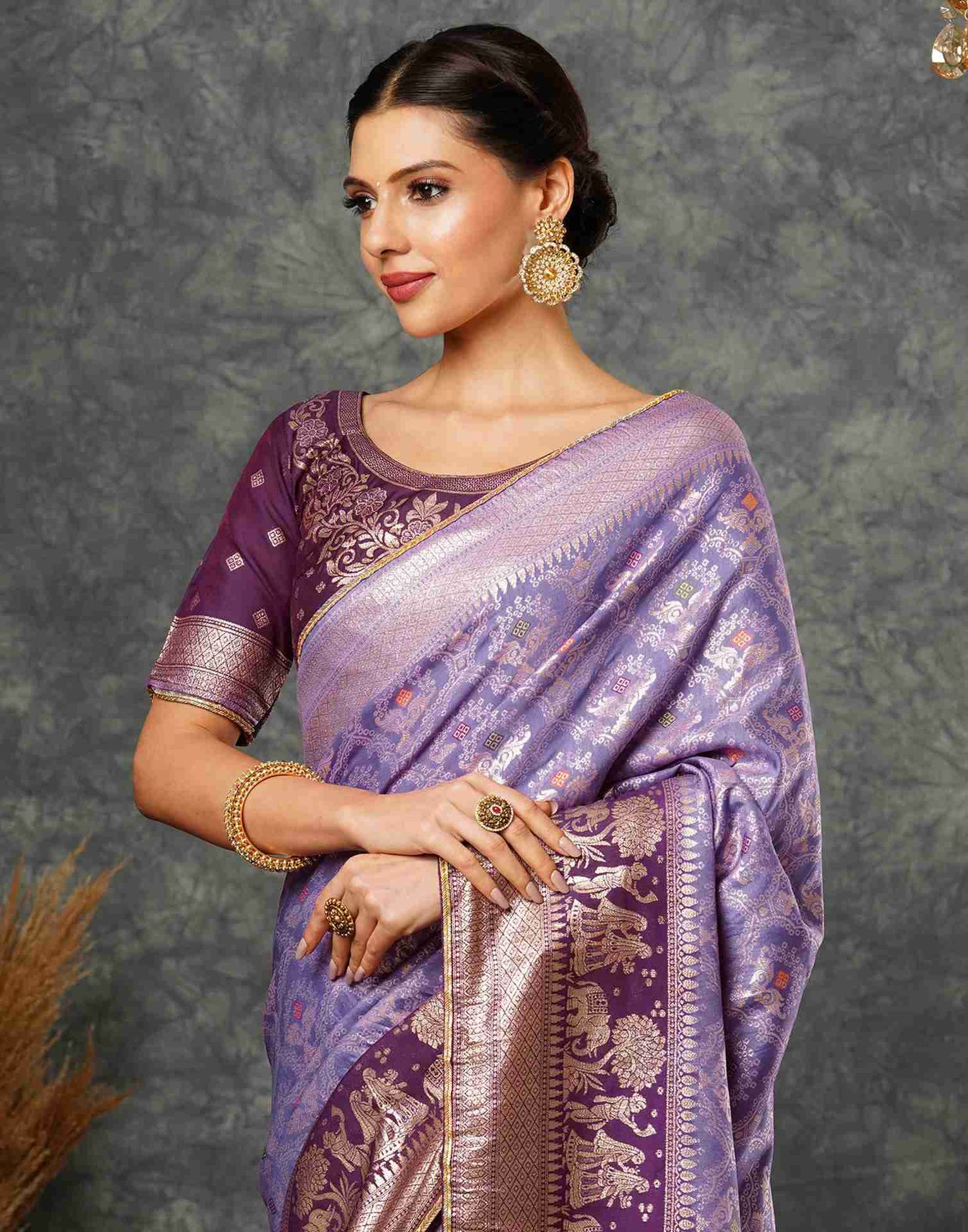 Light Purple Cotton Woven Banarasi Saree