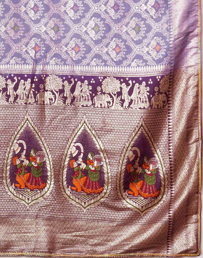 Light Purple Cotton Woven Banarasi Saree