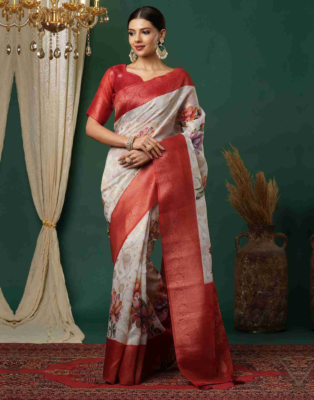 White Silk Woven Banarasi Saree