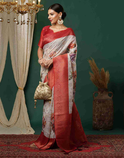 White Silk Woven Banarasi Saree