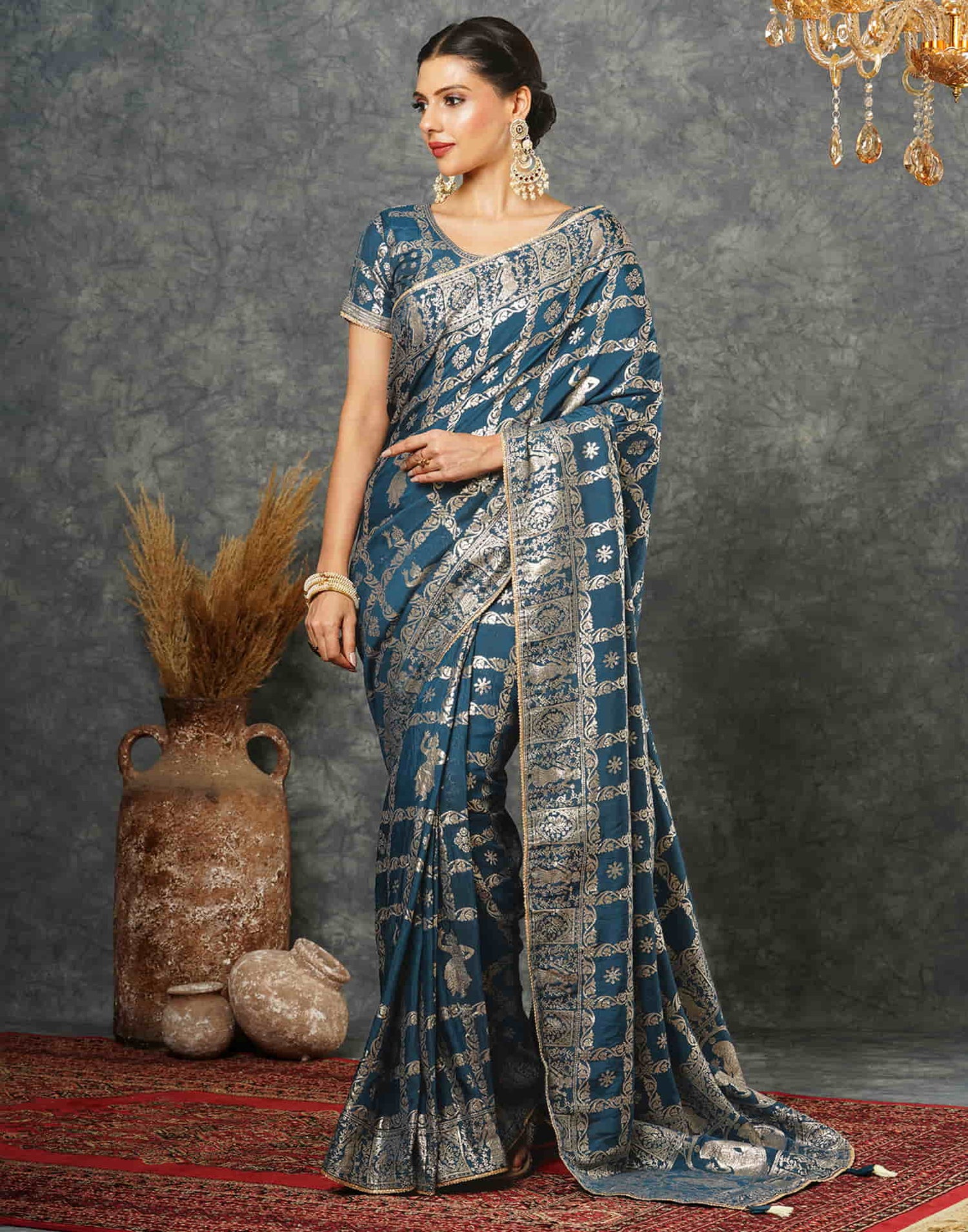 Rama Blue Woven Banarasi Cotton Saree