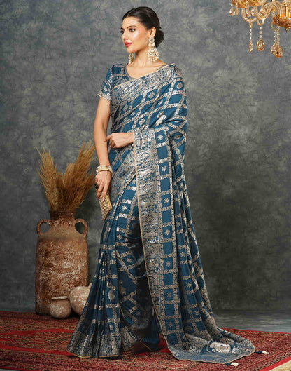 Rama Blue Woven Banarasi Cotton Saree