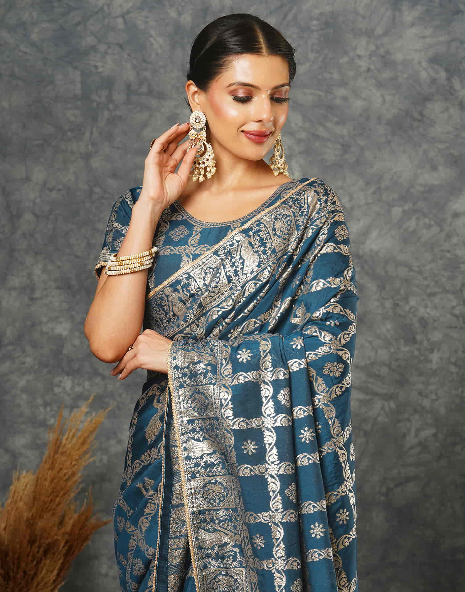 Rama Blue Woven Banarasi Cotton Saree