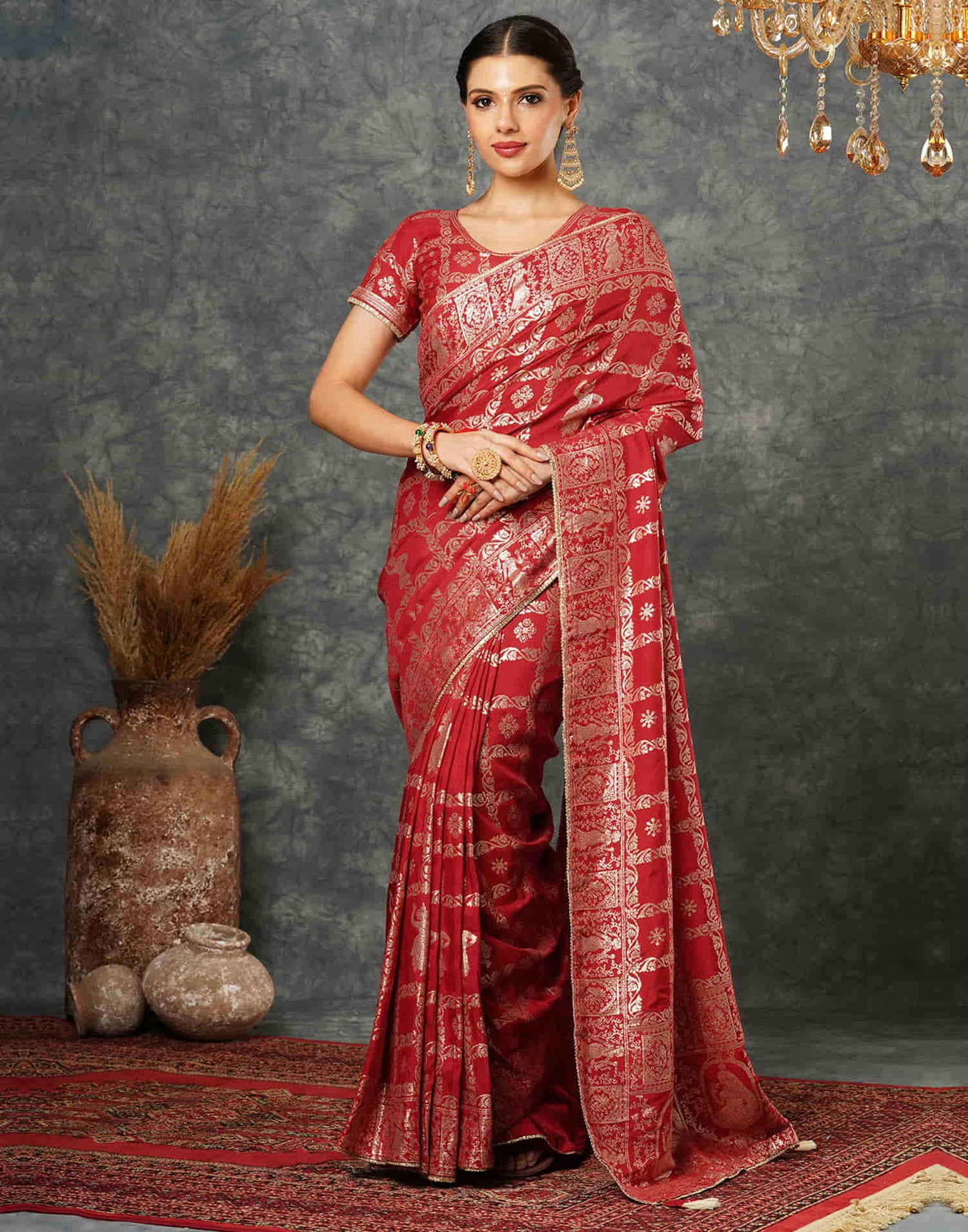 Red Woven Banarasi Cotton Saree