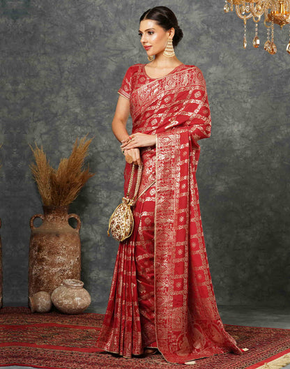 Red Woven Banarasi Cotton Saree