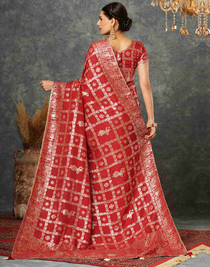 Red Woven Banarasi Cotton Saree