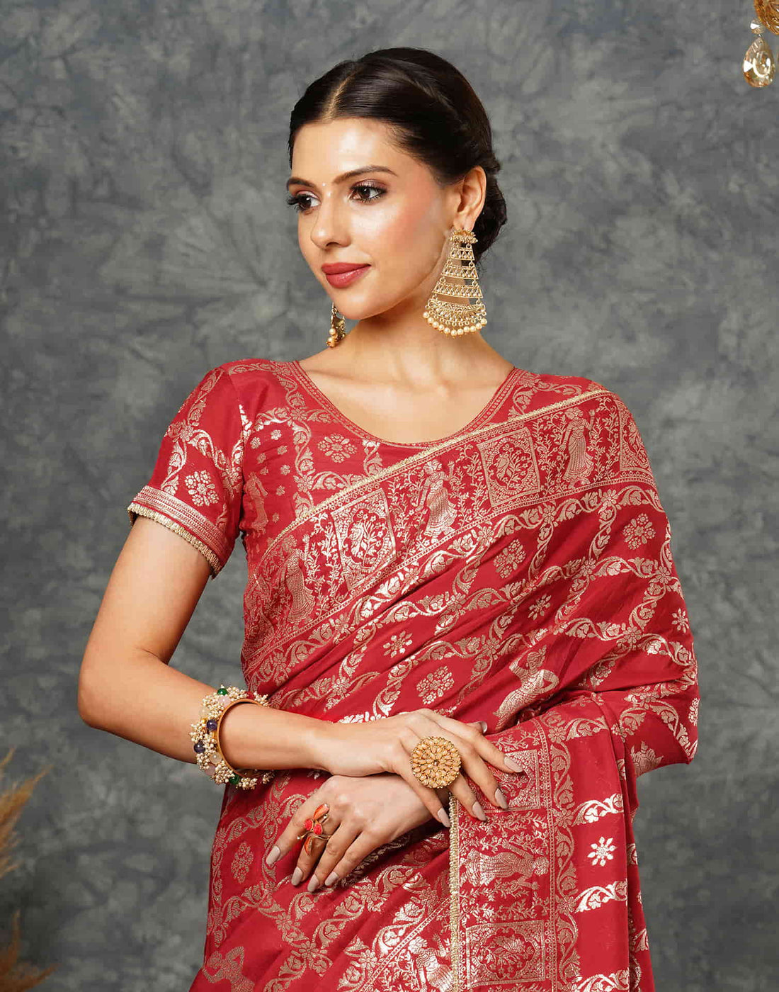 Red Woven Banarasi Cotton Saree