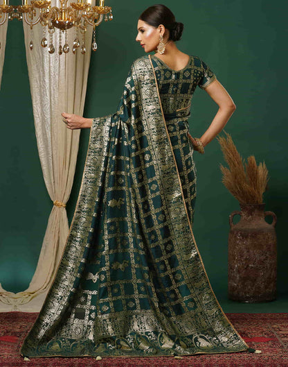 Dark Green Woven Banarasi Cotton Saree