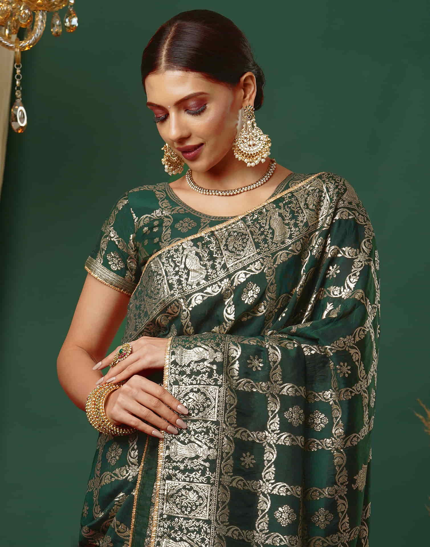 Dark Green Woven Banarasi Cotton Saree