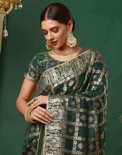 Dark Green Woven Banarasi Cotton Saree