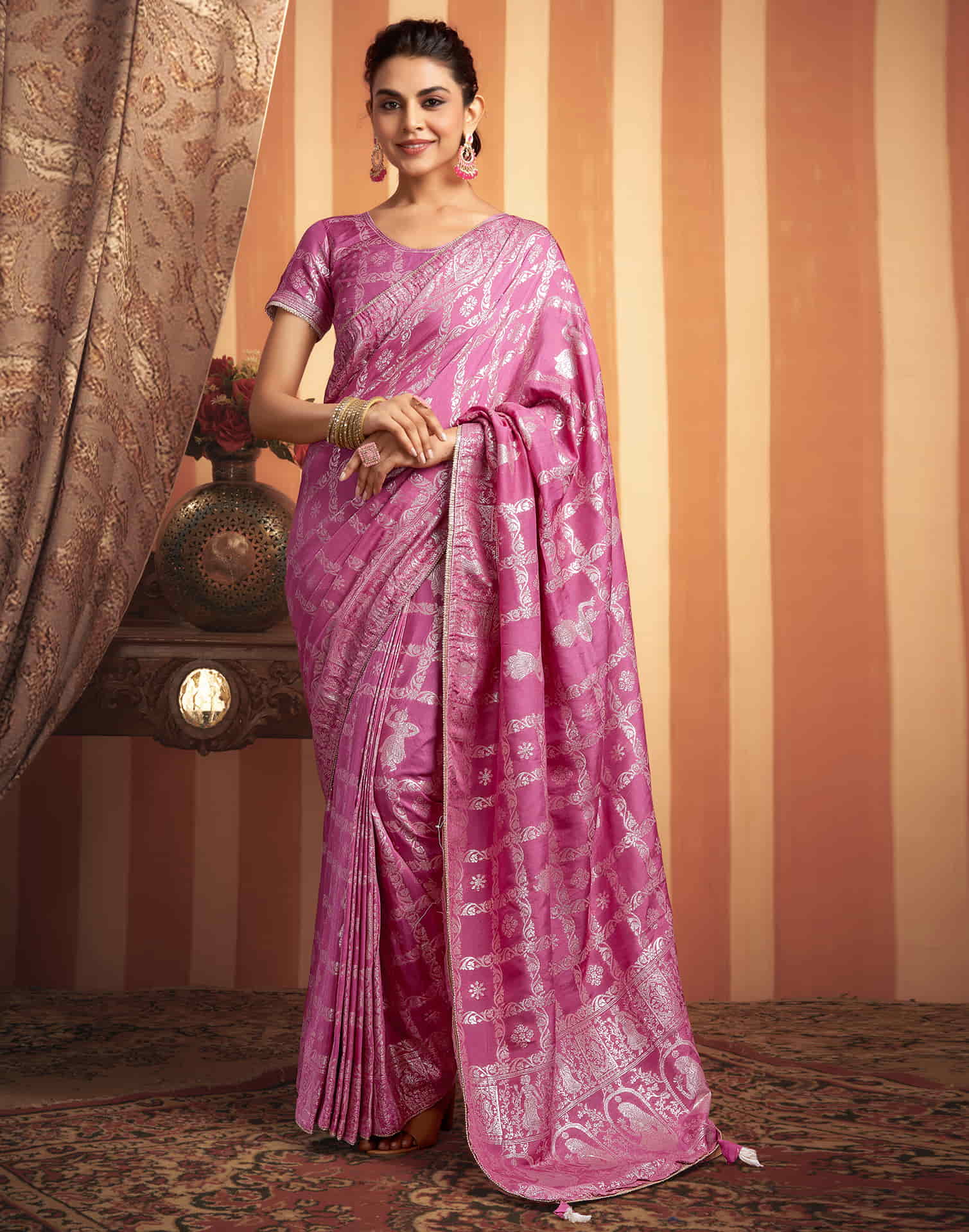 Pink Woven Banarasi Cotton Saree