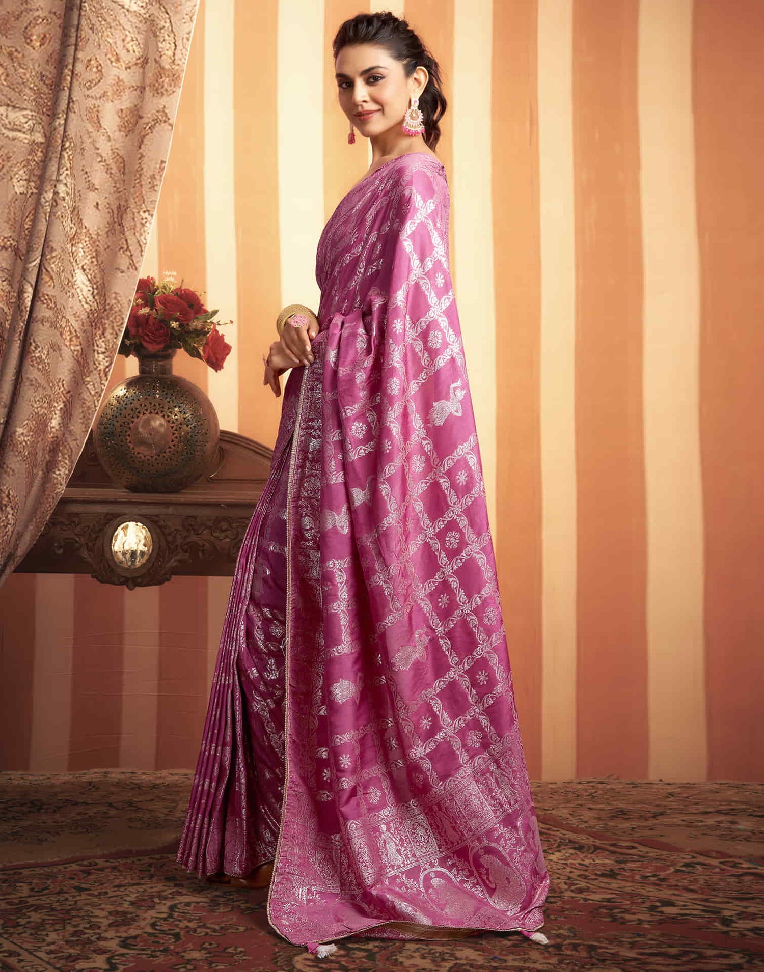 Pink Woven Banarasi Cotton Saree