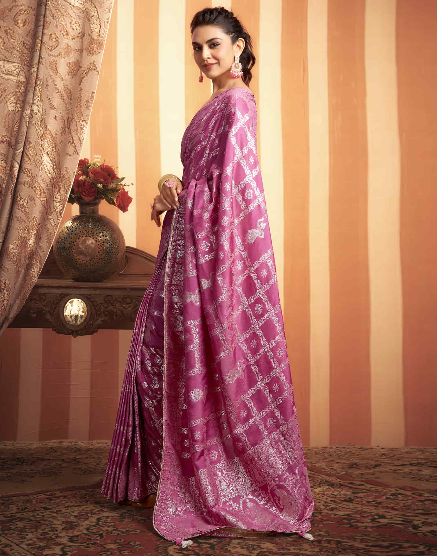 Pink Woven Banarasi Cotton Saree