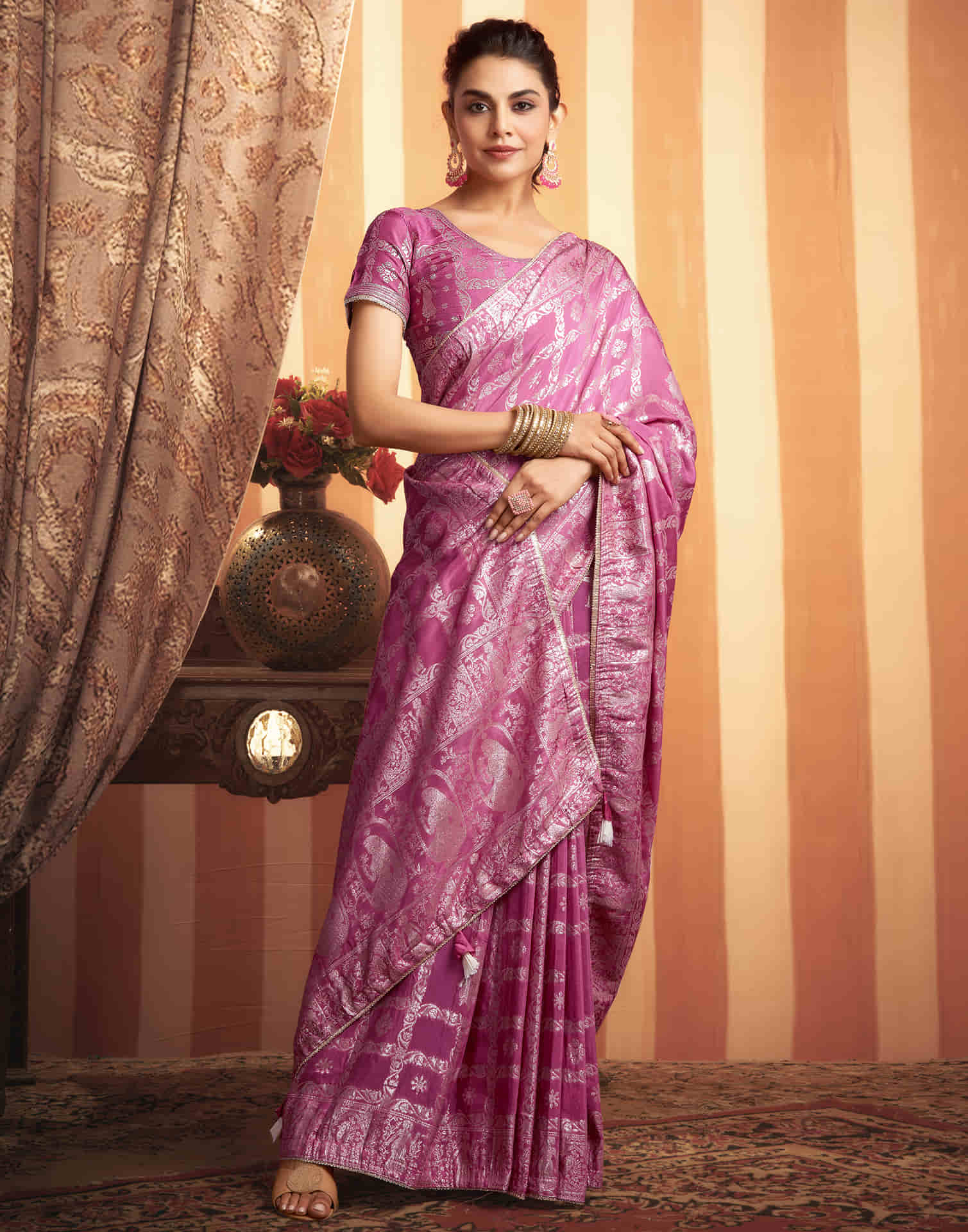 Pink Woven Banarasi Cotton Saree