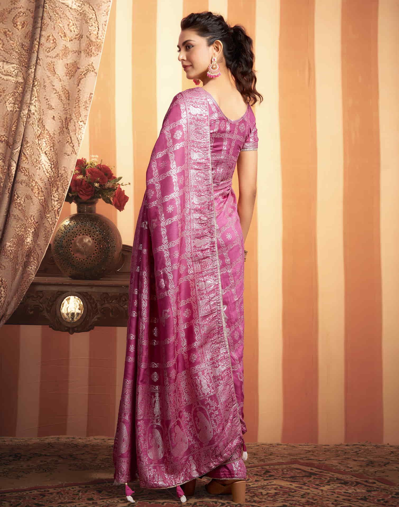 Pink Woven Banarasi Cotton Saree