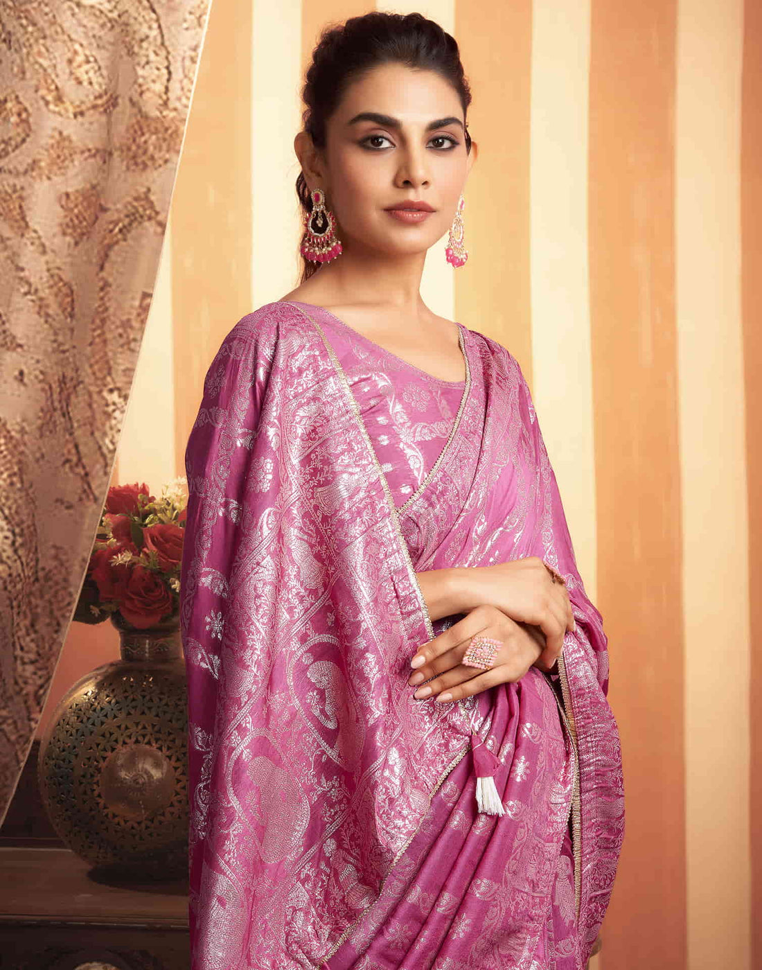 Pink Woven Banarasi Cotton Saree