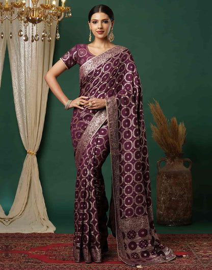 Wine Woven Banarasi Cotton Saree