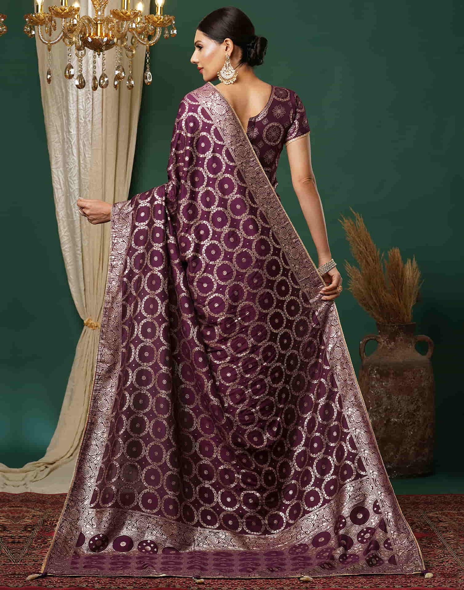 Wine Woven Banarasi Cotton Saree