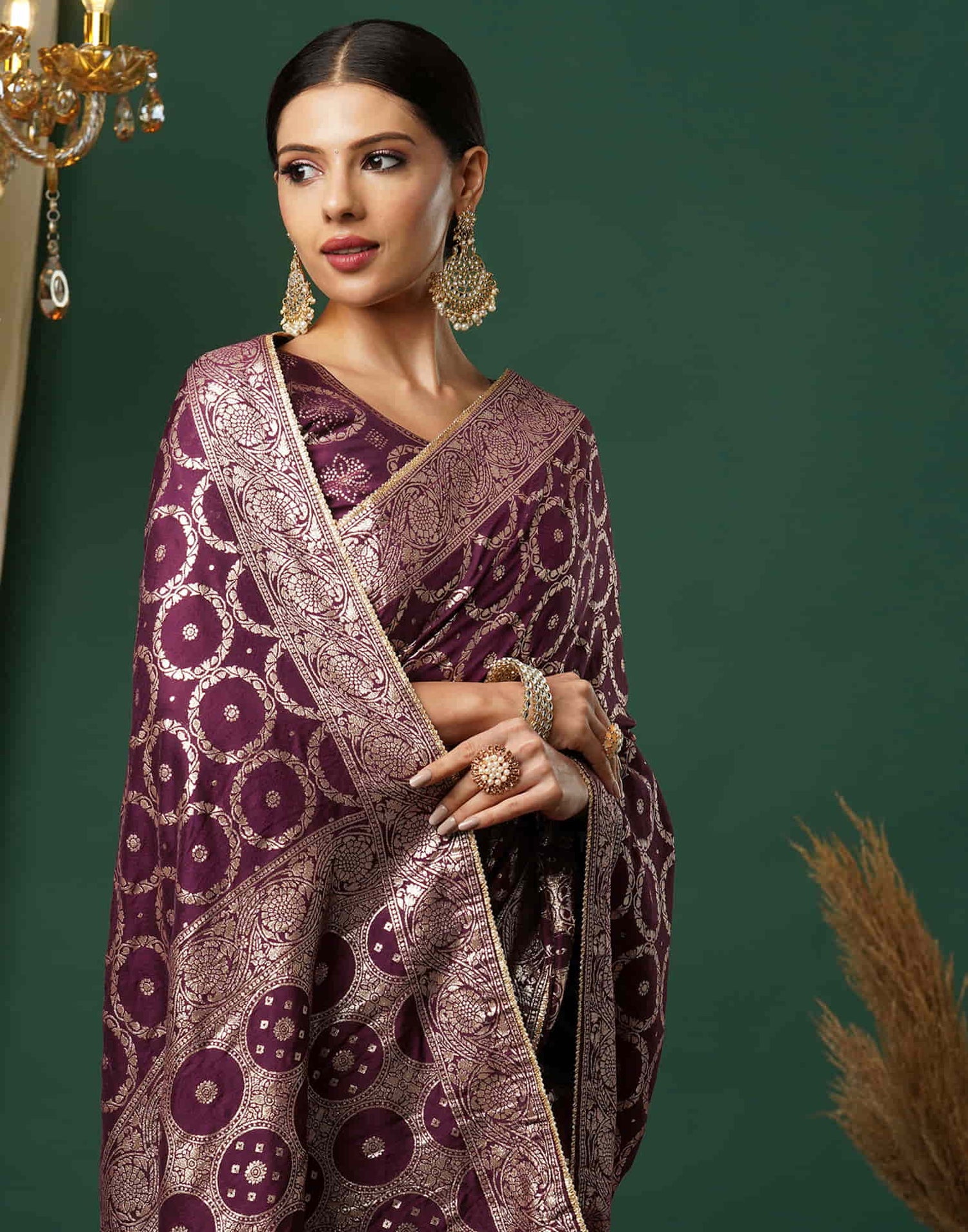 Wine Woven Banarasi Cotton Saree