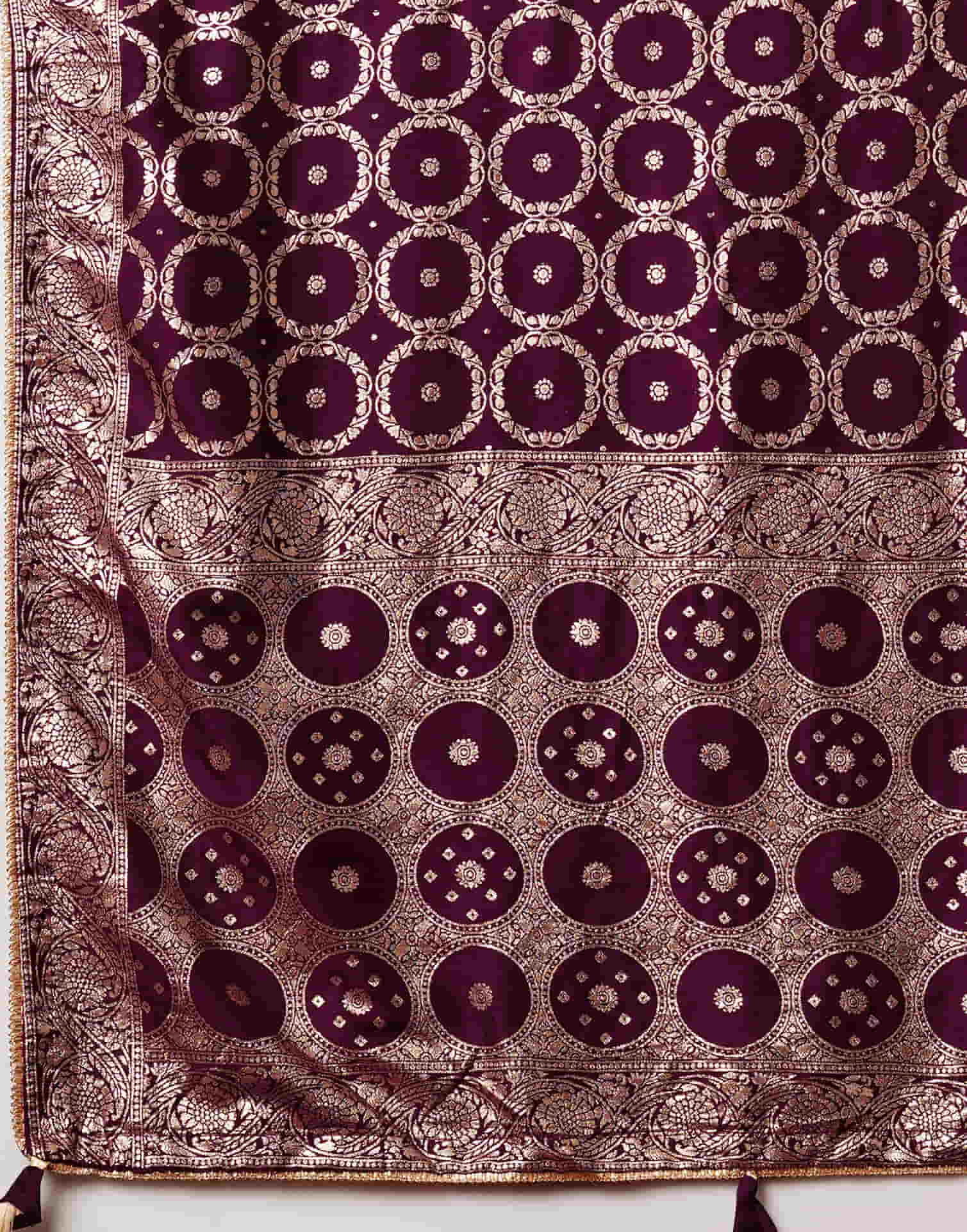 Wine Woven Banarasi Cotton Saree