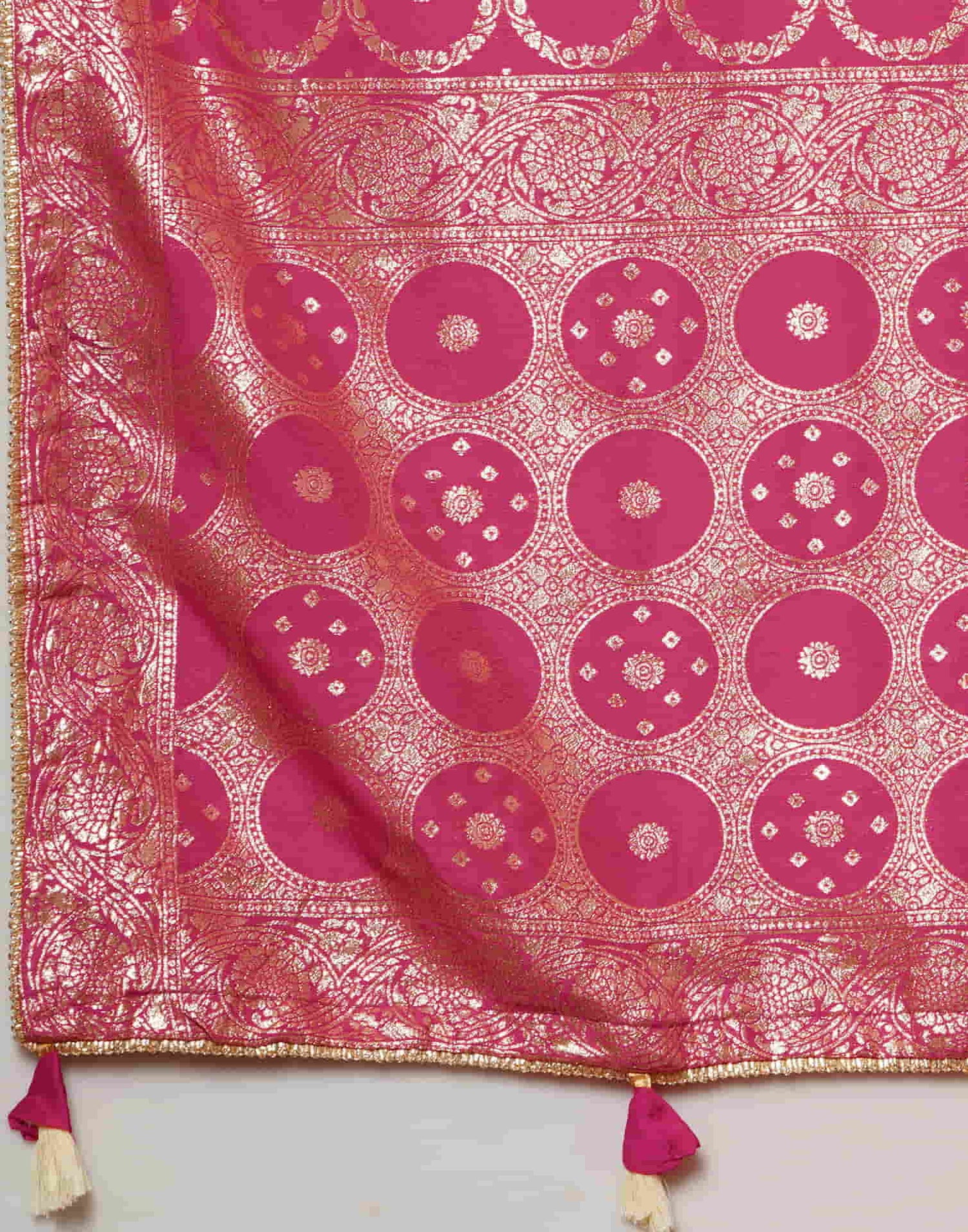 Bright Pink Woven Banarasi Cotton Saree