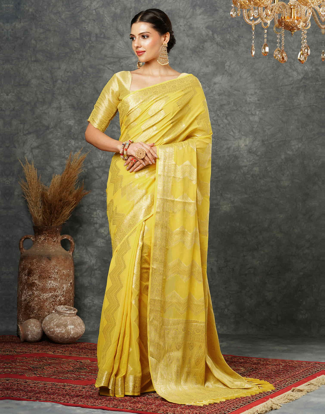 Yellow Woven Banarasi Georgette Saree