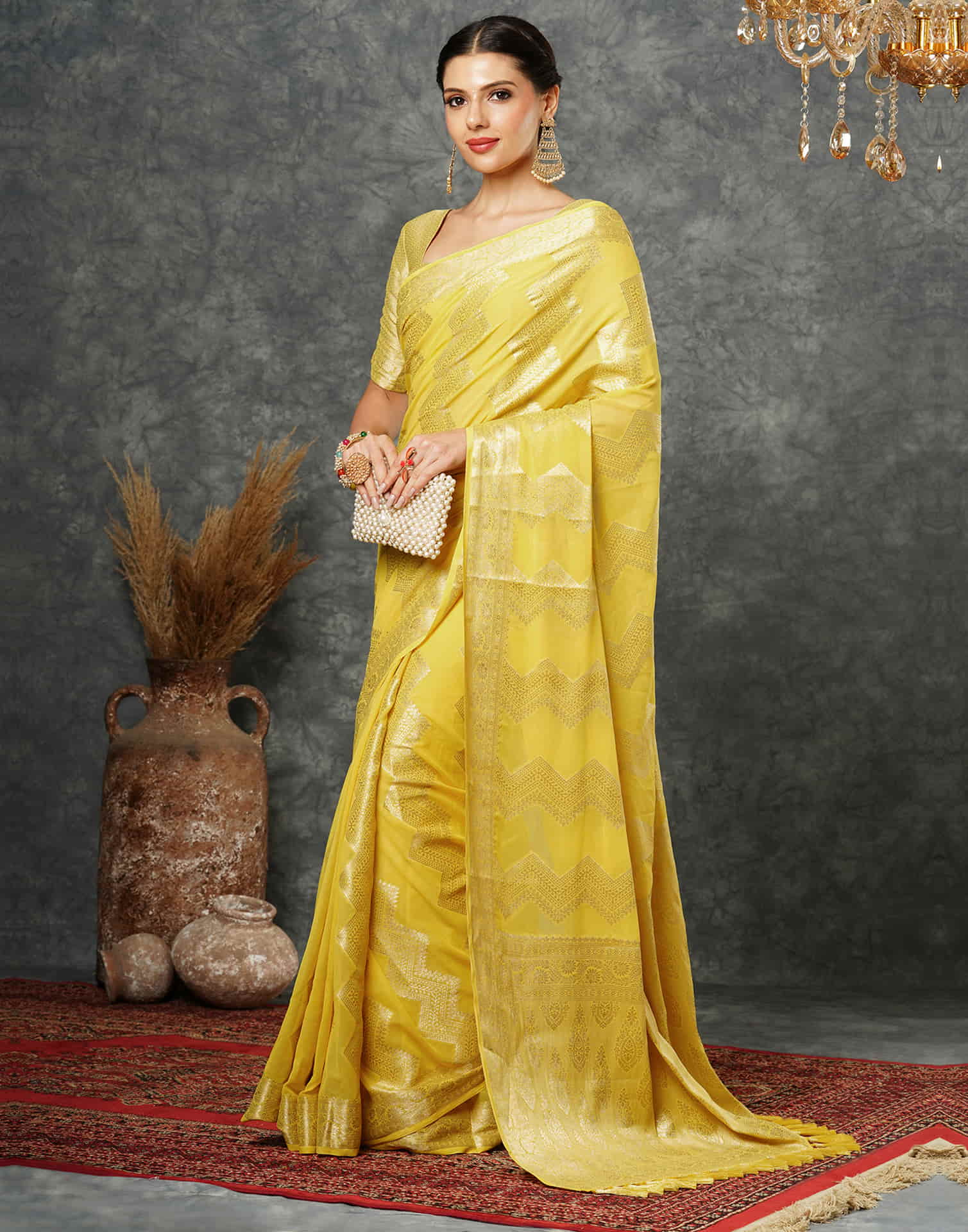 Yellow Woven Banarasi Georgette Saree