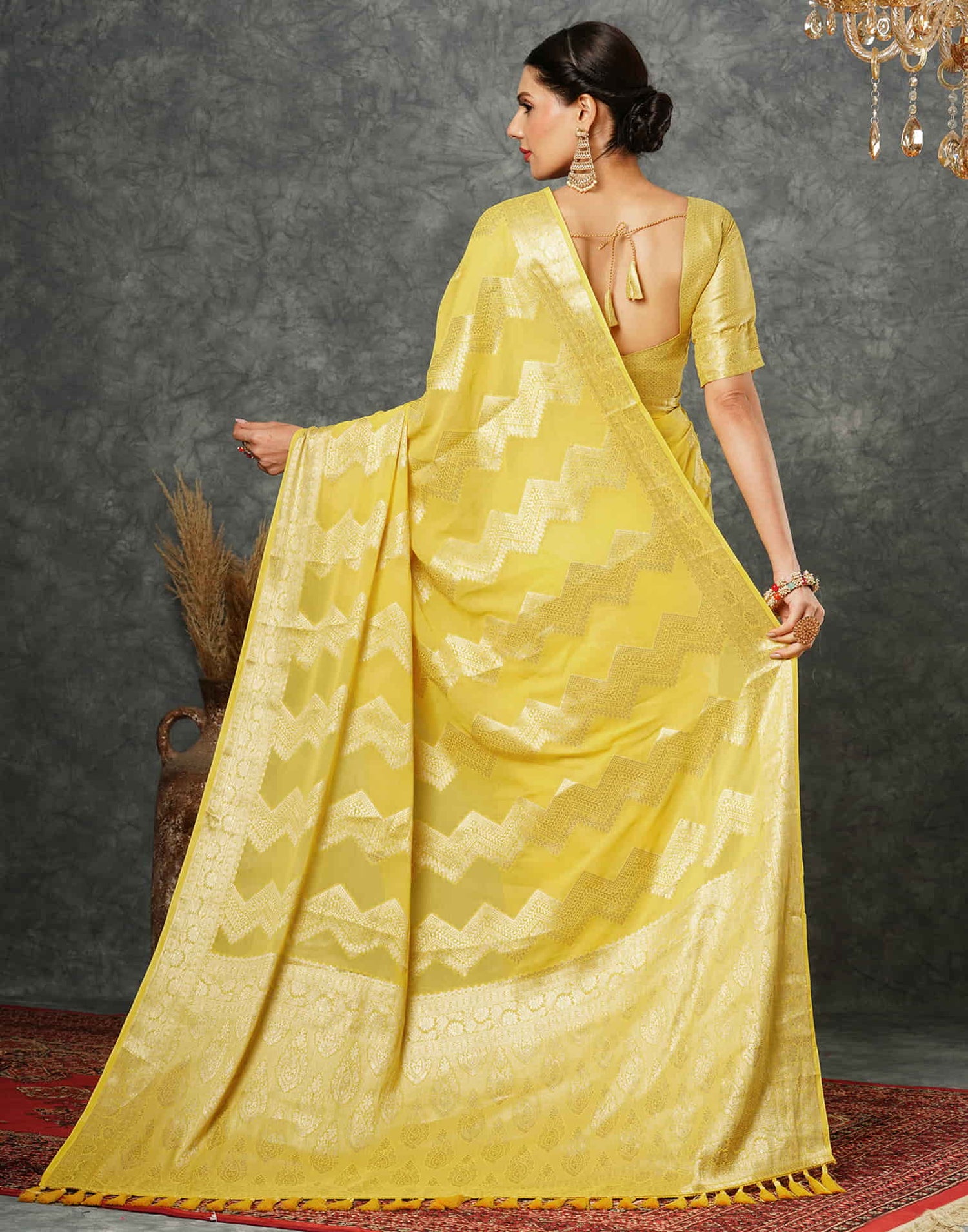 Yellow Woven Banarasi Georgette Saree