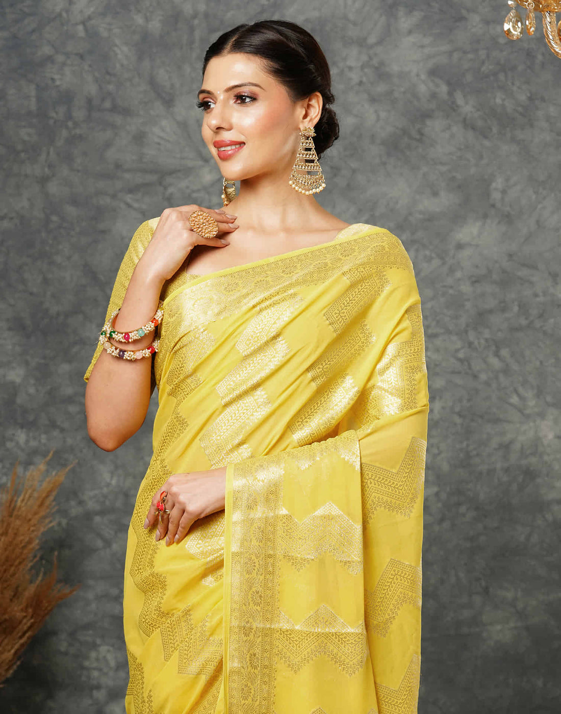 Yellow Woven Banarasi Georgette Saree