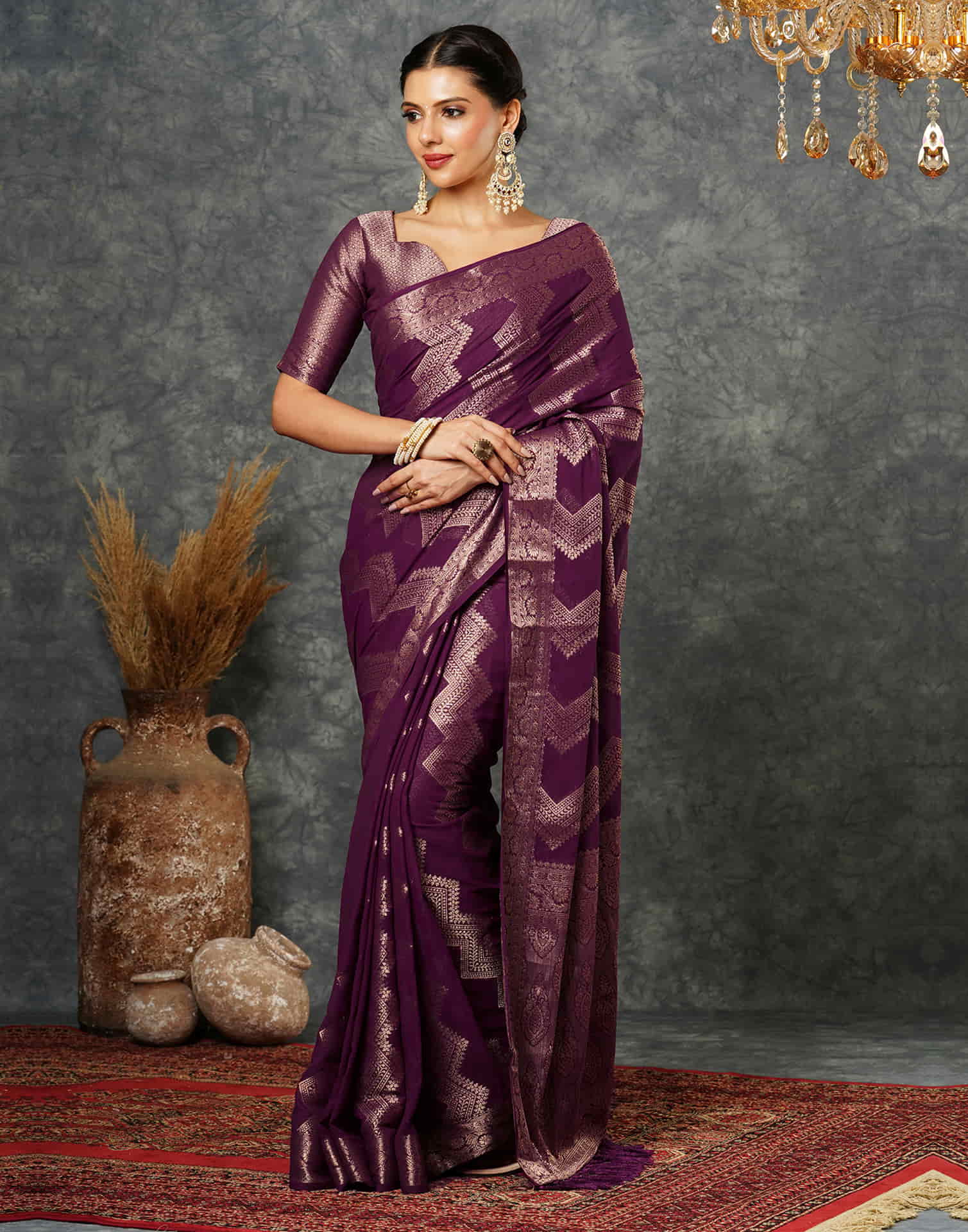 Wine Woven Banarasi Georgette Saree