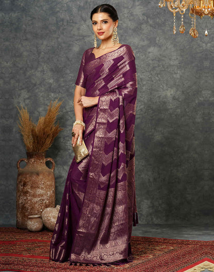 Wine Woven Banarasi Georgette Saree