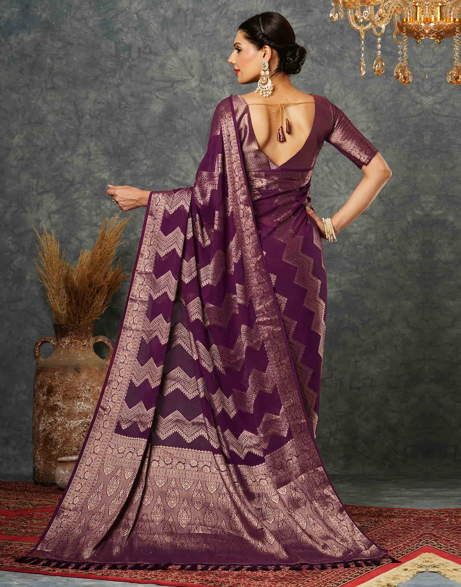 Wine Woven Banarasi Georgette Saree