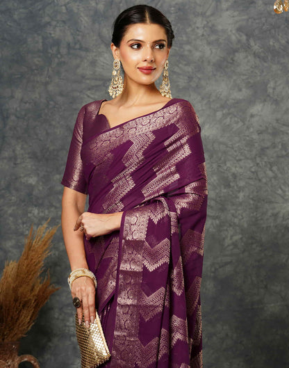 Wine Woven Banarasi Georgette Saree