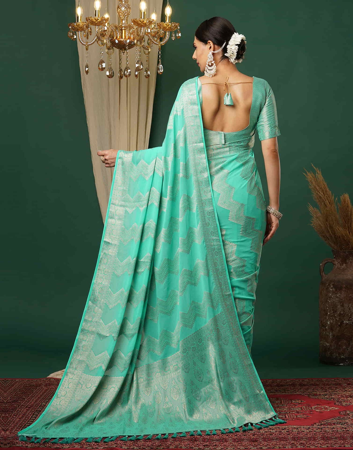 Turquoise Woven Banarasi Georgette Saree