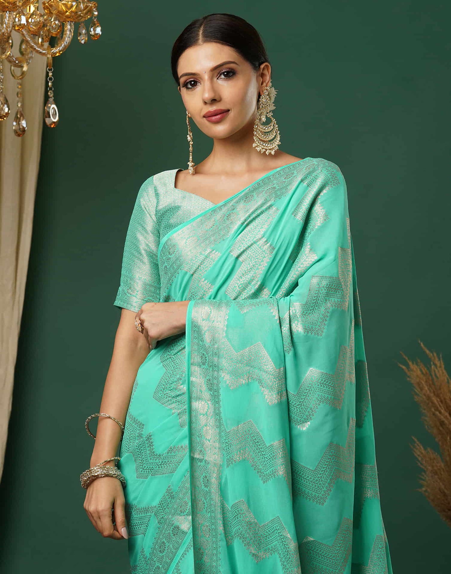 Turquoise Woven Banarasi Georgette Saree