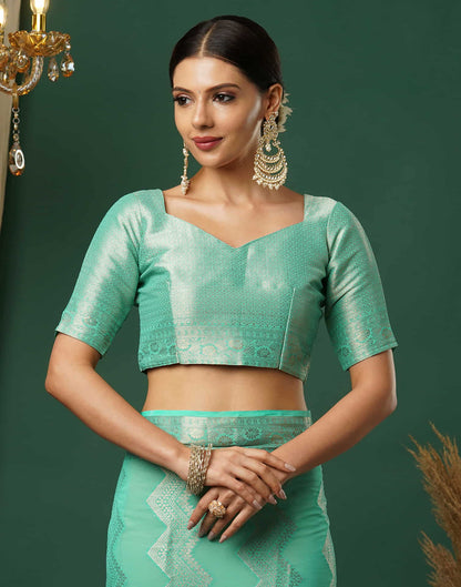 Turquoise Woven Banarasi Georgette Saree