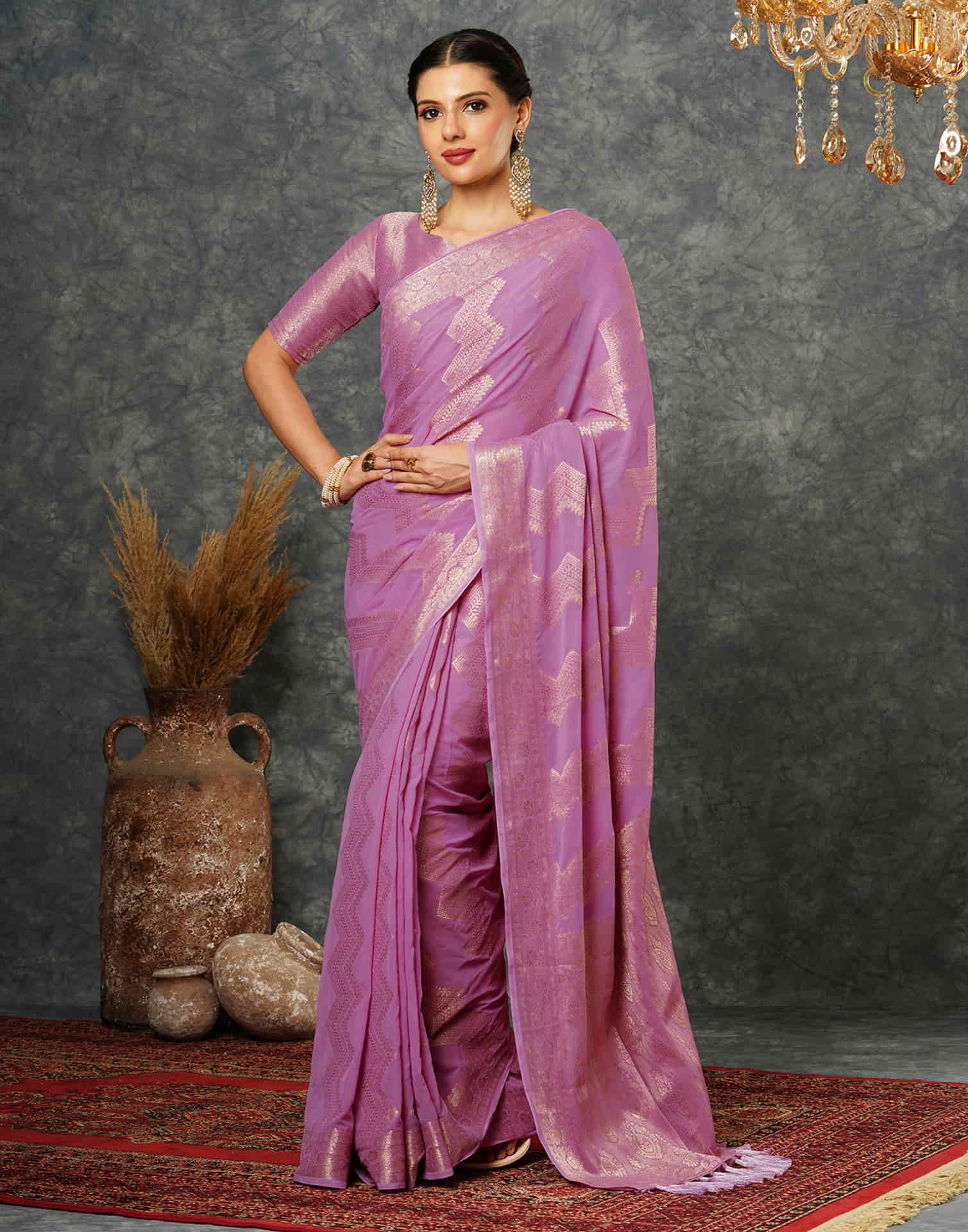 Light Purple Woven Banarasi Georgette Saree