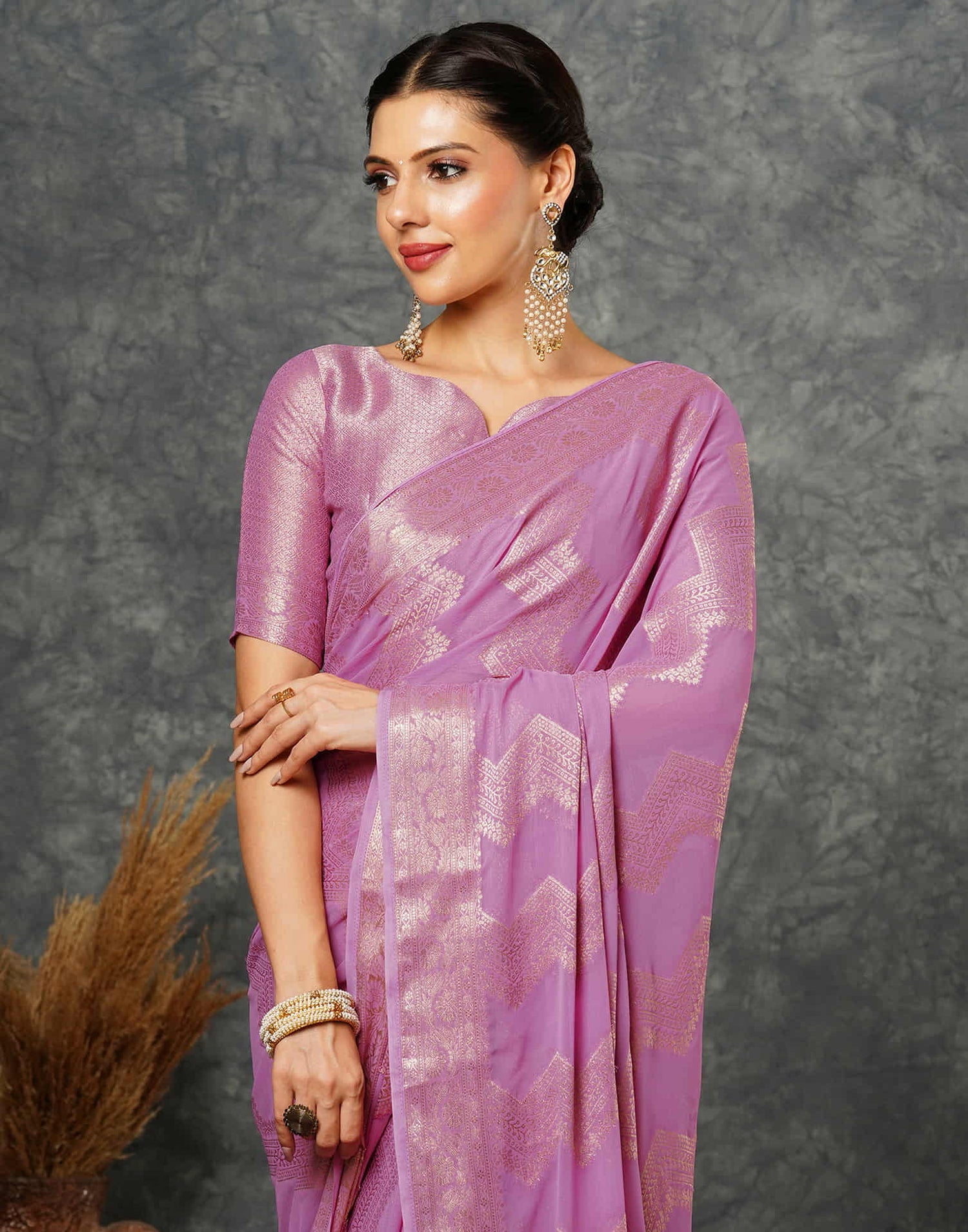 Light Purple Woven Banarasi Georgette Saree