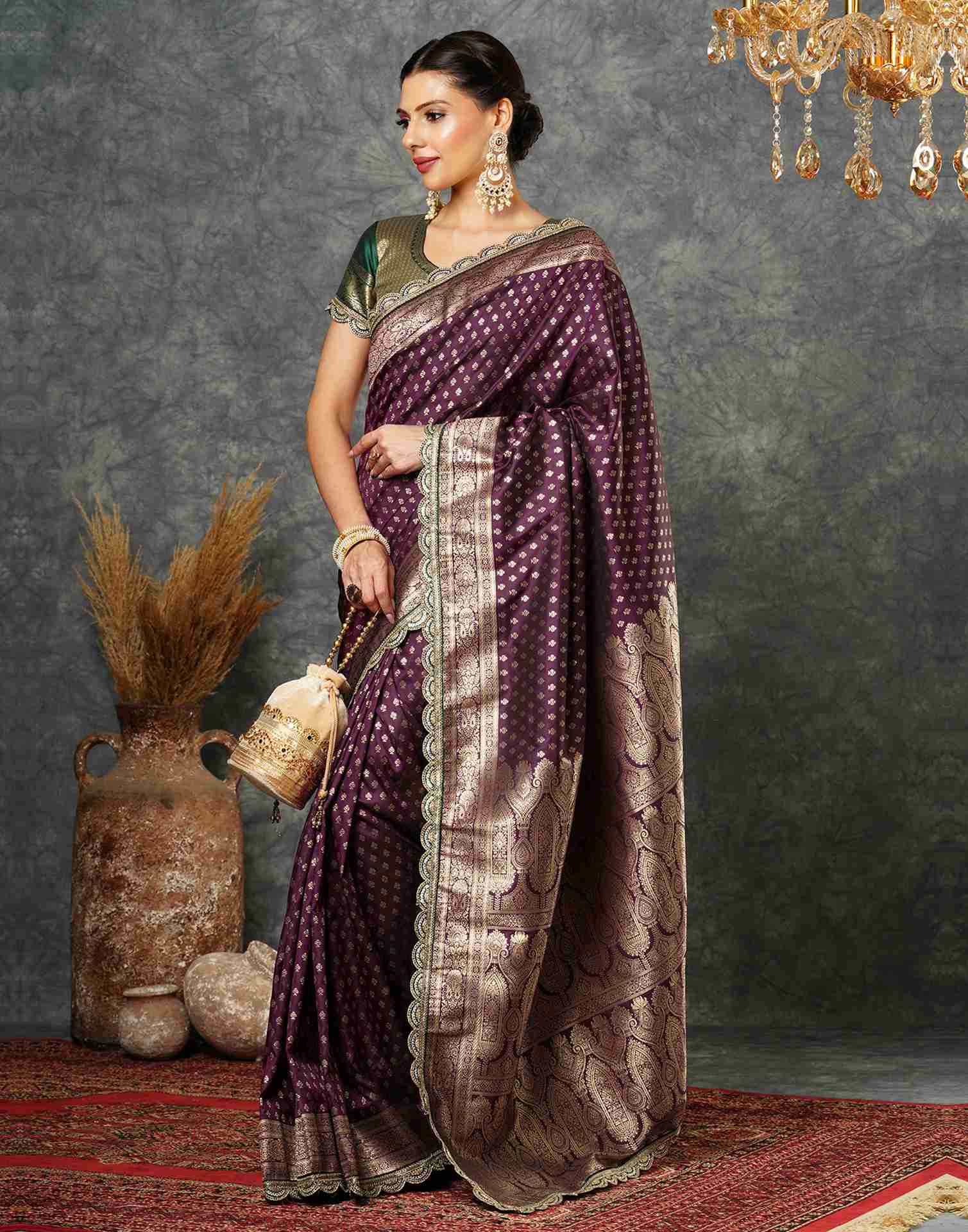 Wine Silk Sequence Banarasi Saree