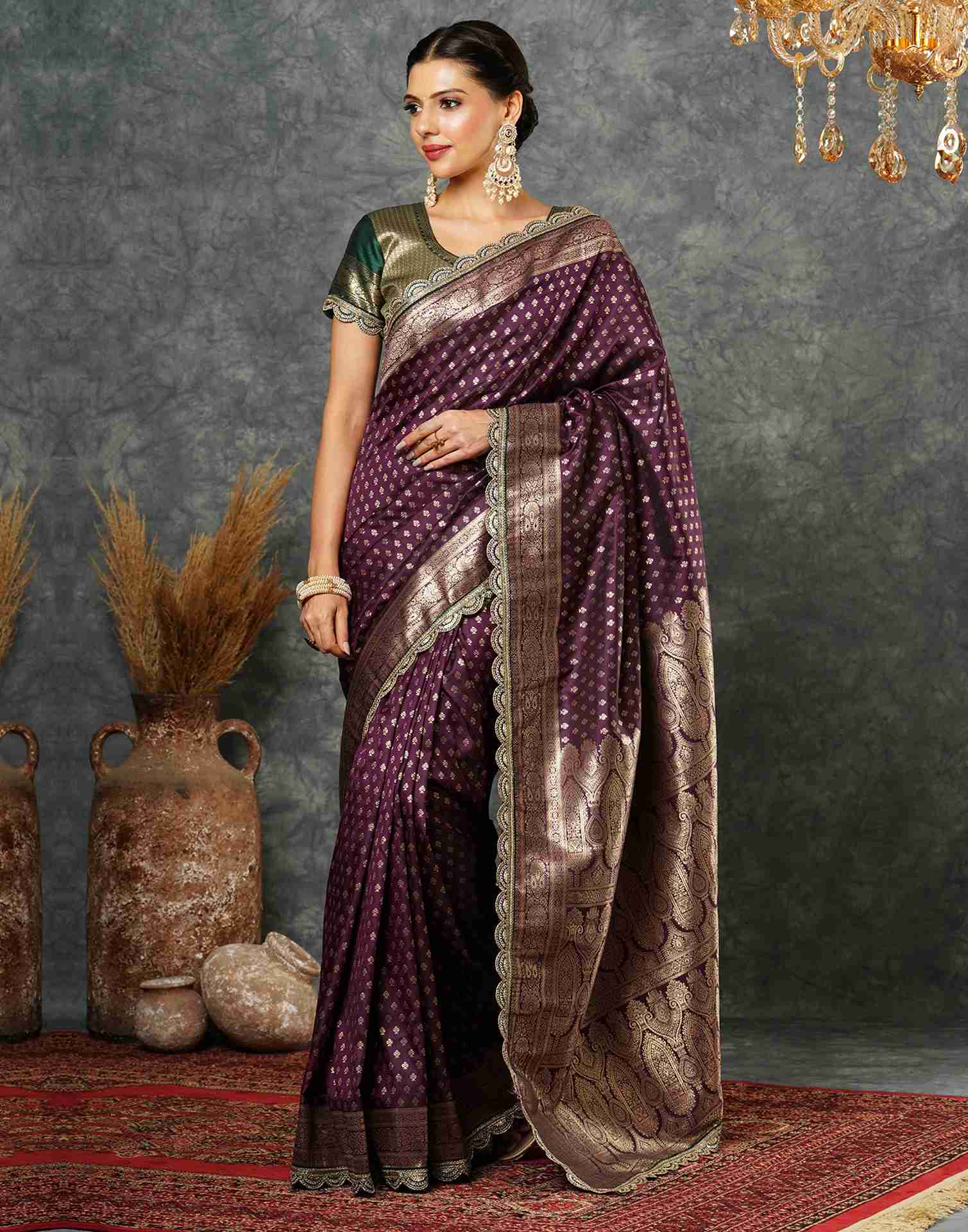 Wine Silk Sequence Banarasi Saree