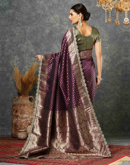 Wine Silk Sequence Banarasi Saree