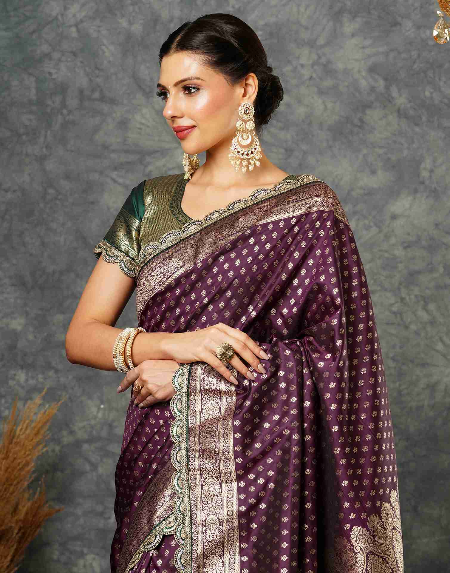 Wine Silk Sequence Banarasi Saree